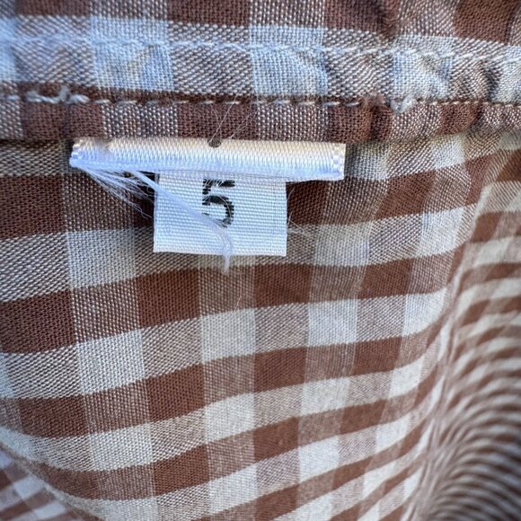 Vintage Brown Blue Gingham Long Sleeve 1/2 Button-Up Madras Cotton Tunic Shirt - Picture 2 of 8